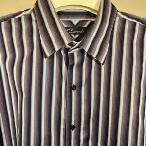 7 Diamonds Men's Casual Striped Shirt - Black, White, Gray